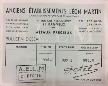 Bulletin d'Essai Anciens Établissements Léon Martin