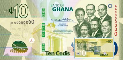 Billet 10 Cedis Ghaneens Ghana GHS 2019 recto
