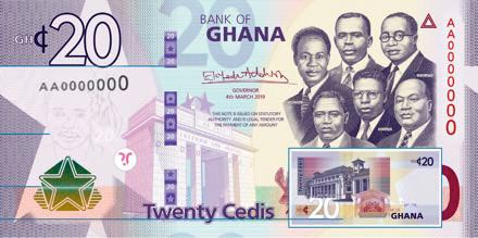 Billet 20 Cedis Ghaneens Ghana GHS 2019 recto