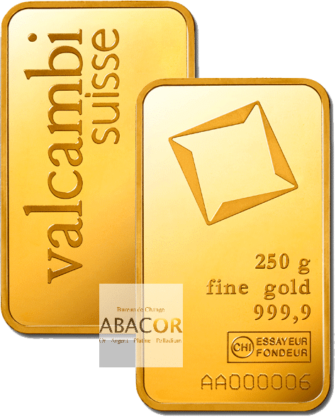 lingot or valcambi 250 grammes frappé