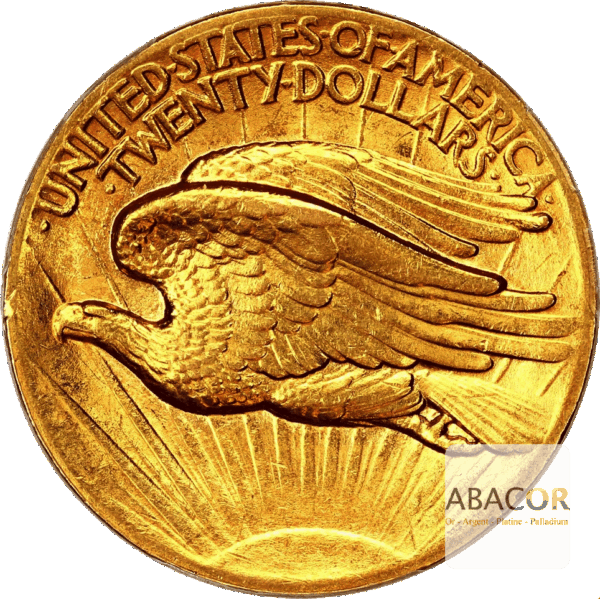 20-Dollars-US-Or-1907-MCMVII-Saint-Gaudens-Haut-Relief-revers.png Pièce 20 Dollars Or