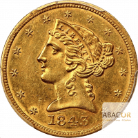 5 Dollars Or Liberty Sans Devise 1839 à 1866