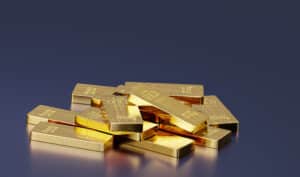 Gold bars on dark background. 3D render.